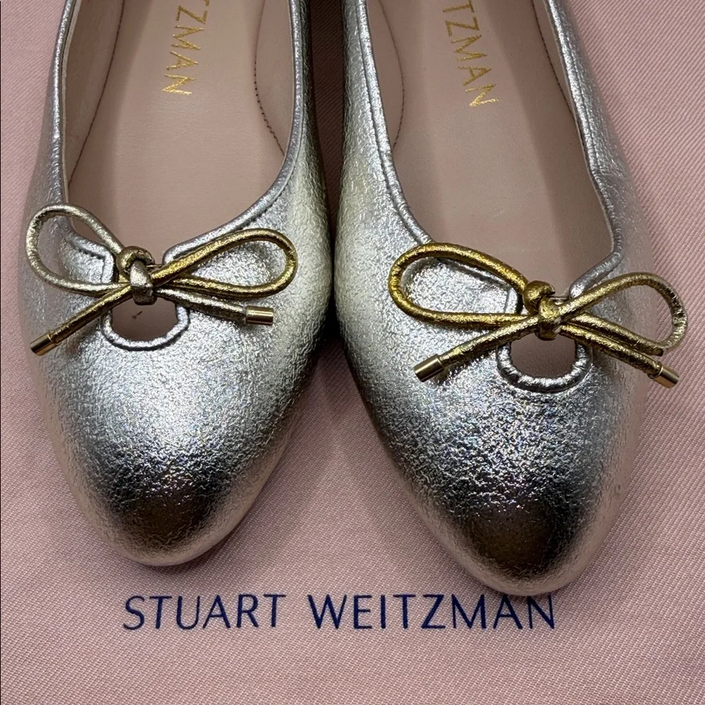 Stuart Weitzman Women's Gabby Flats, Platino, Gold, Metallic, US 7.5, NWOT